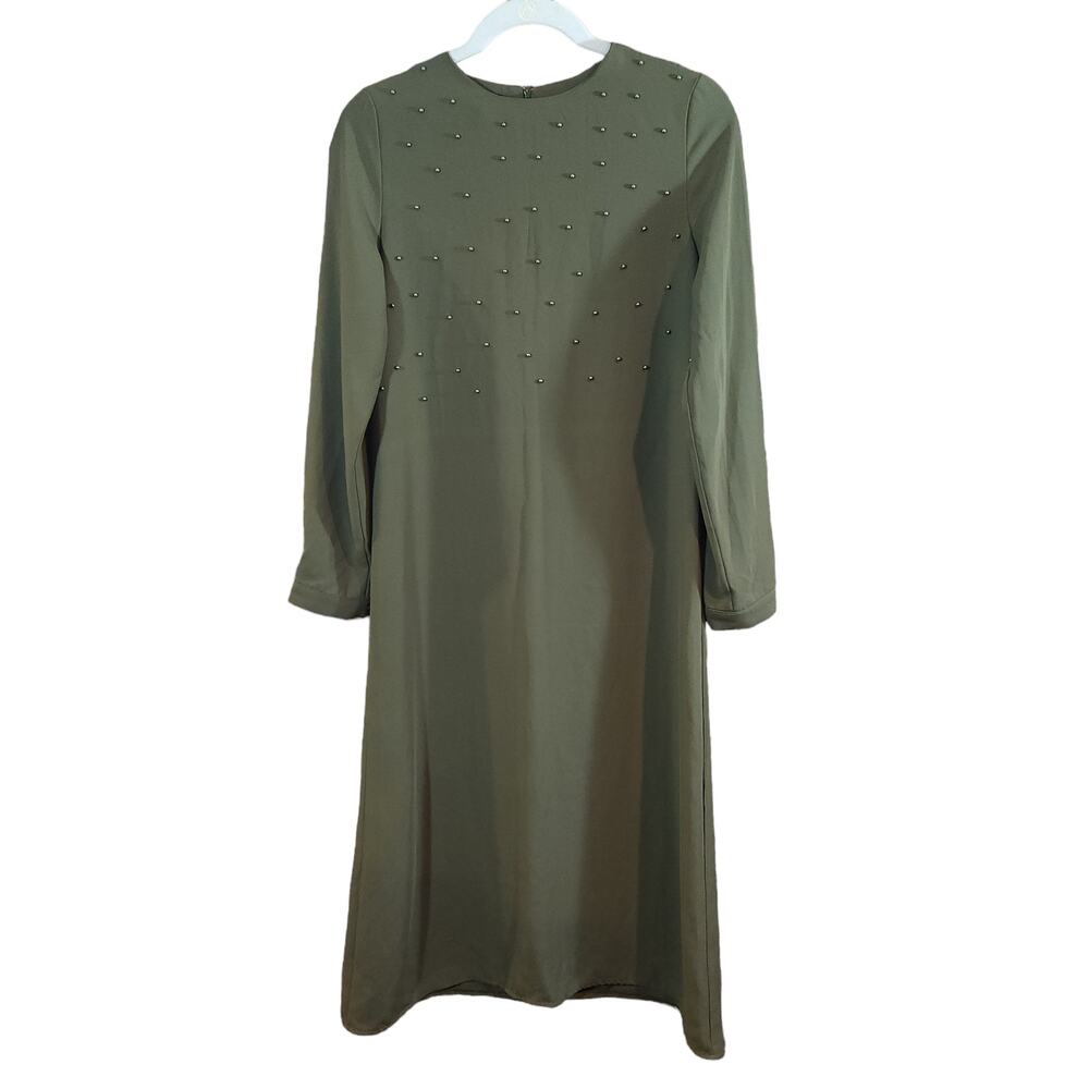 Aynaz Beaded Long Sleeve Midi Dress Modest Wedding Guest Party Women's 38 NWT - Picture 2 of 7